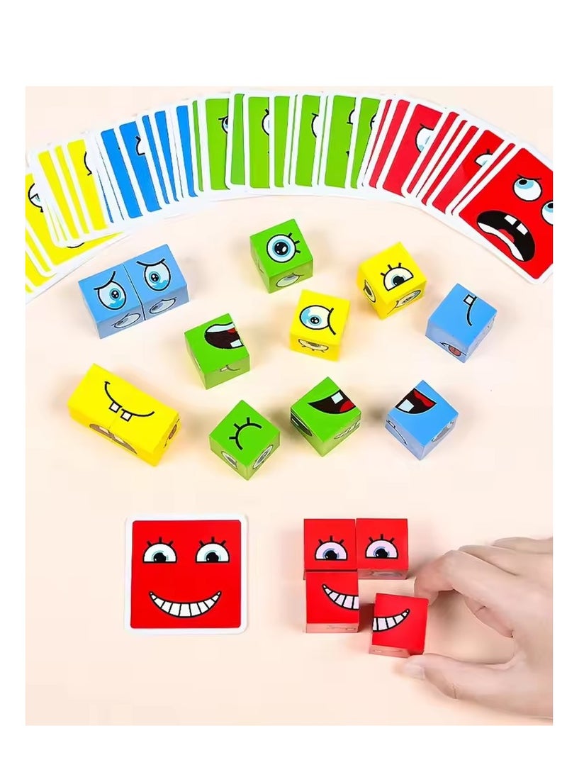 Wooden Face Expressions Changing Building Block Puzzles Parent-Child Interactive Games Educational Montessori Toys for Kids  - Image 5