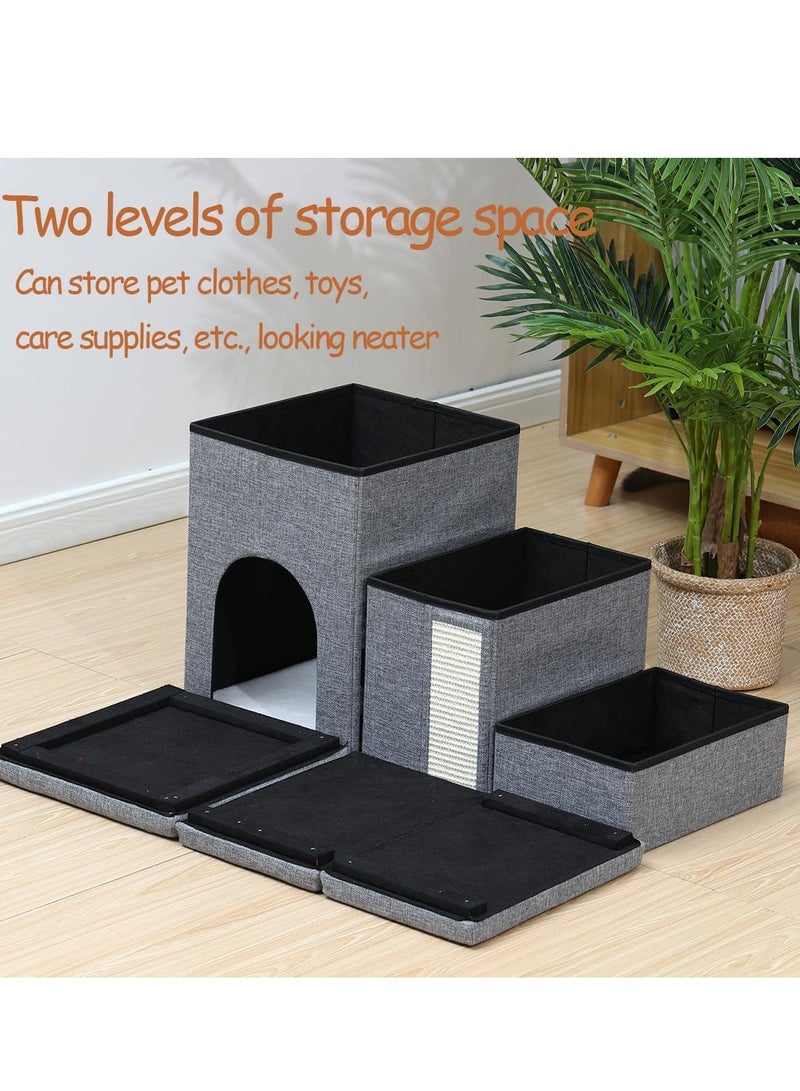 3-Step Foldable Storage Indoor Cat Steps,Pet Steps for High Bed Sofa,Non-Slip Cat Stairs Steps with Storage&Condo&Scratcher for Cats - Image 3