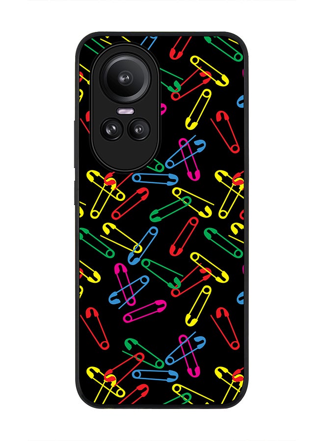 Stylizedd Rugged Black Edge case for Oppo Reno10 / Oppo Reno10 Pro, Custom Slim fit Flexible Anti Drop Thin Phone Case Cover - Safety Pins - Image 1