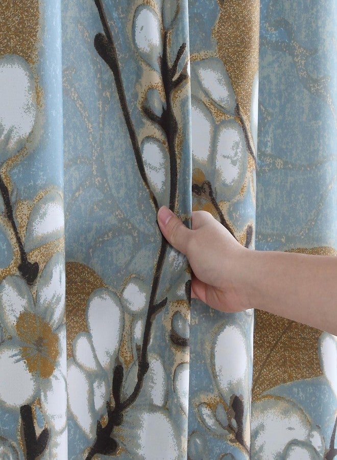 MVSUTA Hanakotoba White Magnolia Flower Polyester Waterproof Fabric Blue Plants Graphic Floral Printed Farmhouse Shower Curtain for Bathroom,72" W x 72" L - Image 4