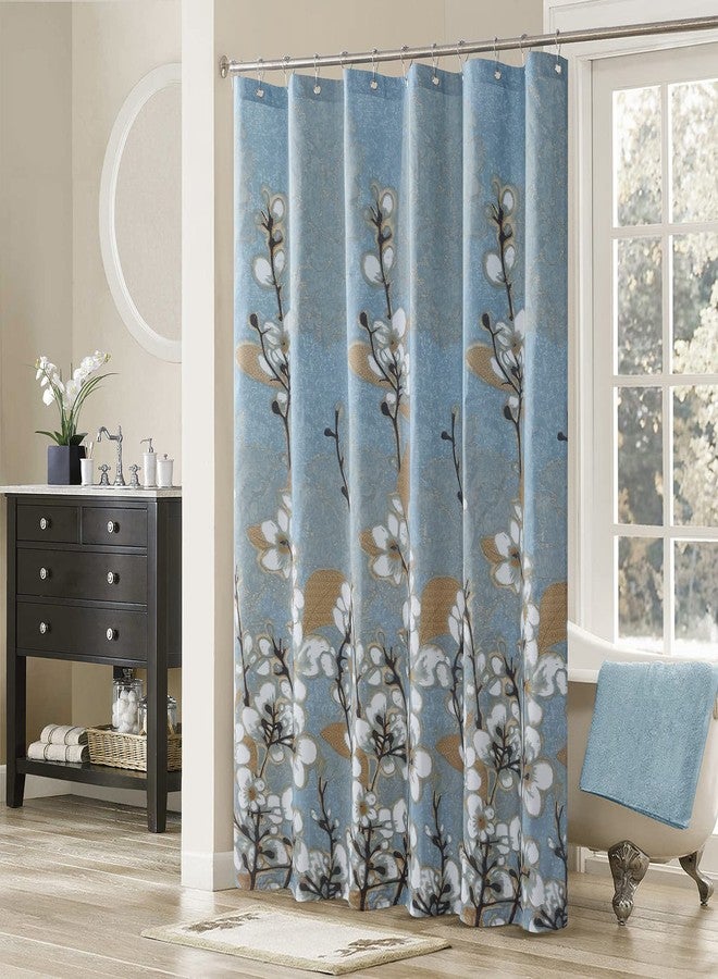 MVSUTA Hanakotoba White Magnolia Flower Polyester Waterproof Fabric Blue Plants Graphic Floral Printed Farmhouse Shower Curtain for Bathroom,72" W x 72" L - Image 1