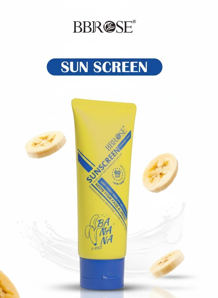 BBROSE Sunscreen Cream with Banana & Rice – SPF 60 UVA/UVB Protection & Brightening Moisturizer 100 ML - Image 1