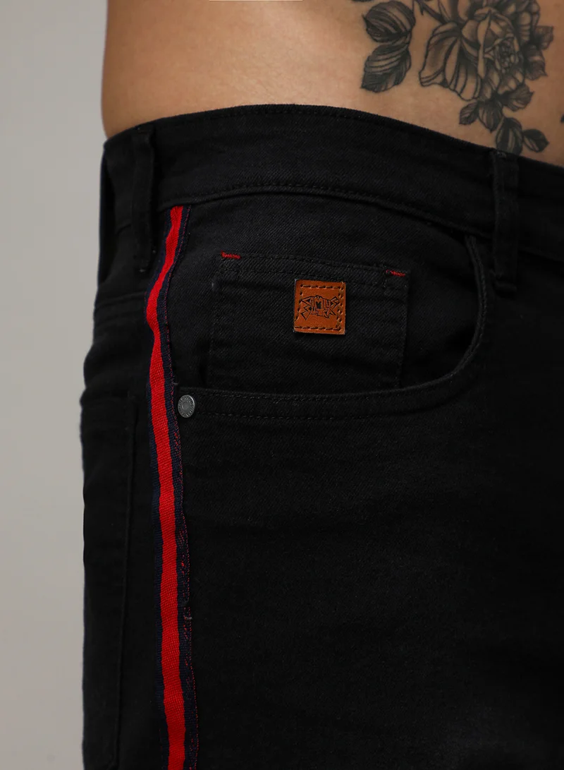 كامبوس سوترا Men's Black Contrast Side-Striped Denim Shorts