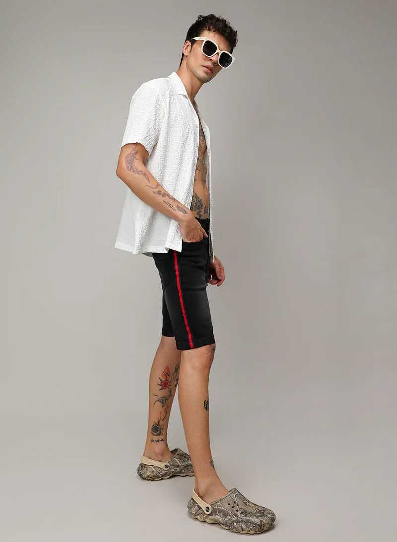 كامبوس سوترا Men's Black Contrast Side-Striped Denim Shorts