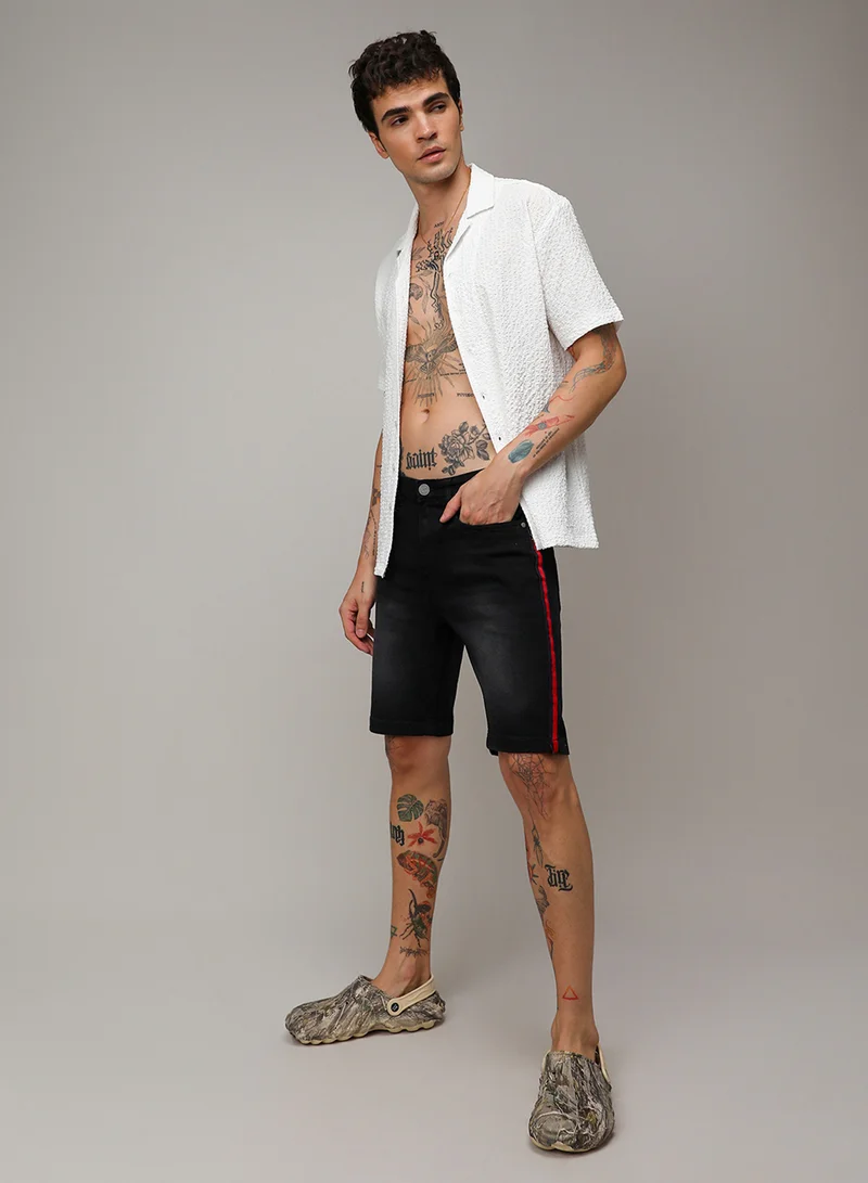 كامبوس سوترا Men's Black Contrast Side-Striped Denim Shorts