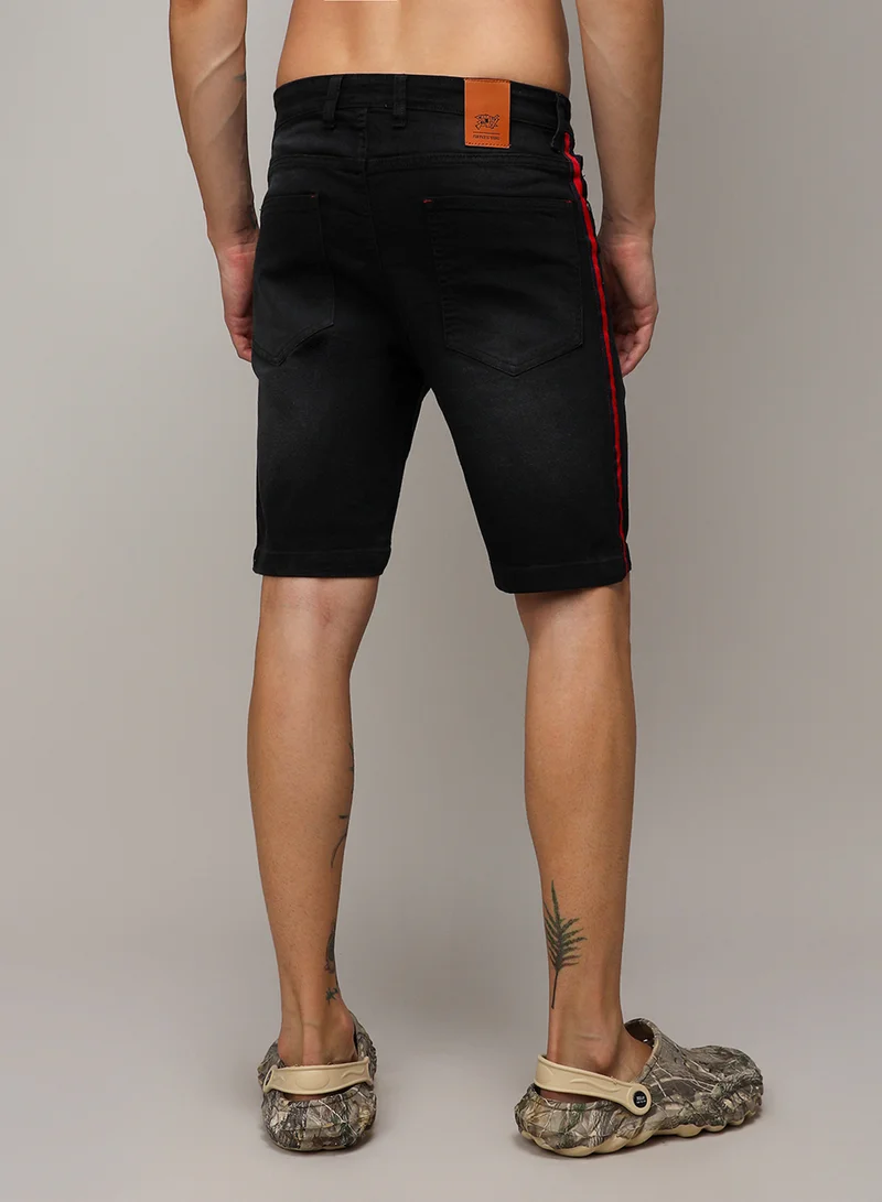كامبوس سوترا Men's Black Contrast Side-Striped Denim Shorts