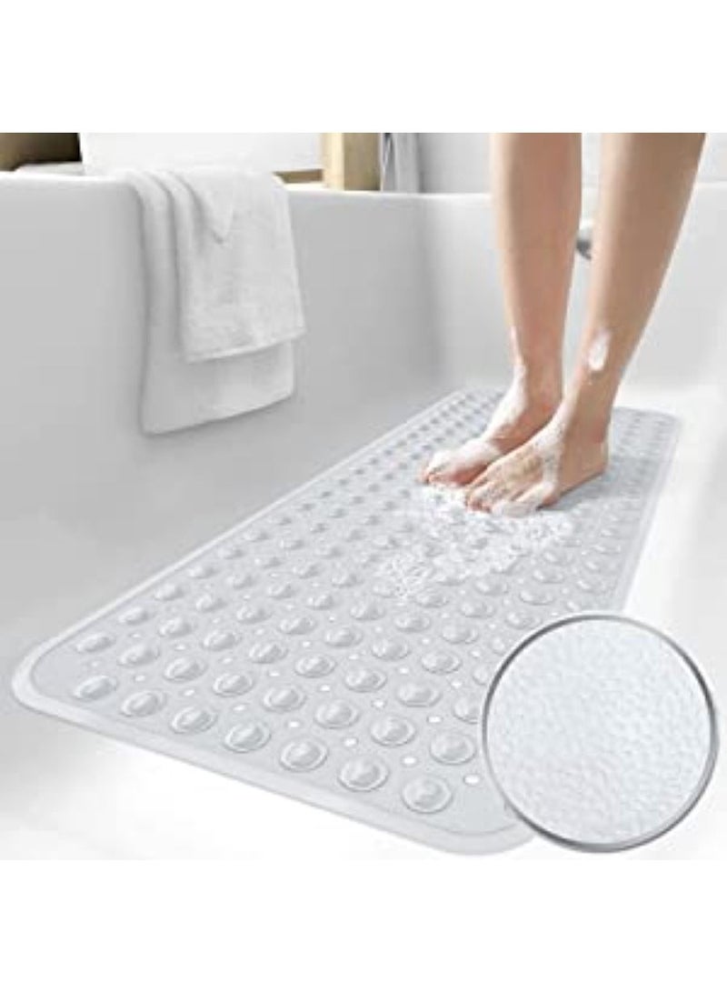 Bathtub Mats for Shower Tub Extra Long Non Slip Bath Mat with Suction Cups and Drain Holes 100x40cm Bathroom Washable Clear - Image 1