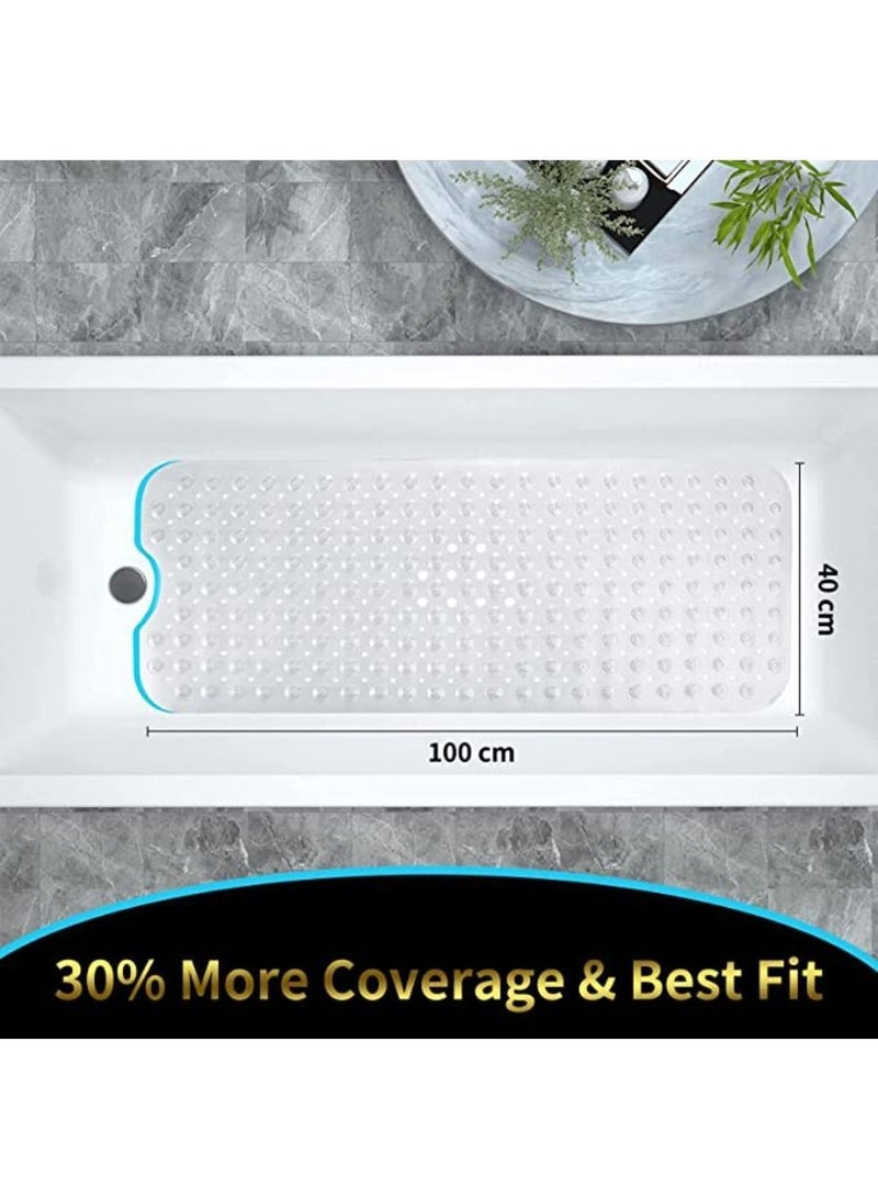 Bathtub Mats for Shower Tub Extra Long Non Slip Bath Mat with Suction Cups and Drain Holes 100x40cm Bathroom Washable Clear - Image 2