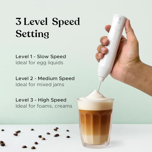Salt AeroWhisk Classic Rechargeable Milk Frother | 3 Speed Modes | Egg Beater and Milk Frother Attachment | Powerful Motor with Long Lasting Battery, White - Image 2