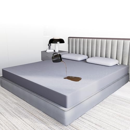 CareFoam 100% Waterproof Premium Cotton Mattress Protector | Breathable and Hypoallergenic Ultra Soft Fitted Bed Protector | King 72 x 72 Inch, Fits 10 Inch Grey | Square King beds - Image 1
