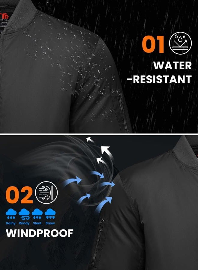 Gopune Men's Bomber Jacket Casual Fall Winter Warm Jacket Full Zip Padded Coats Outwear, Black, L - Image 4
