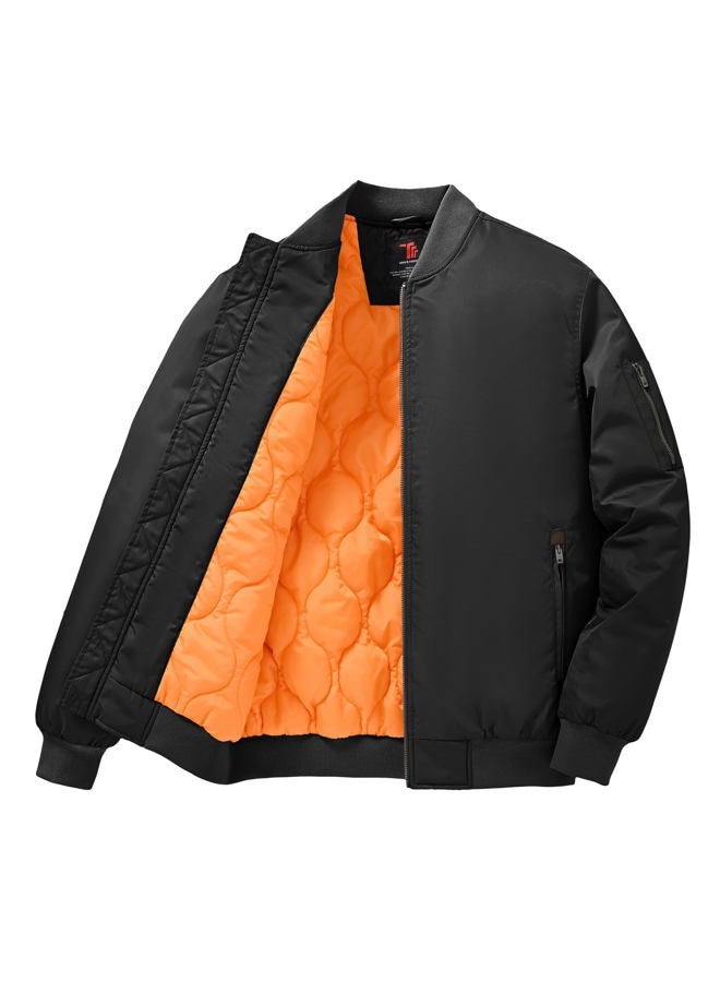 Gopune Men's Bomber Jacket Casual Fall Winter Warm Jacket Full Zip Padded Coats Outwear, Black, L - Image 1