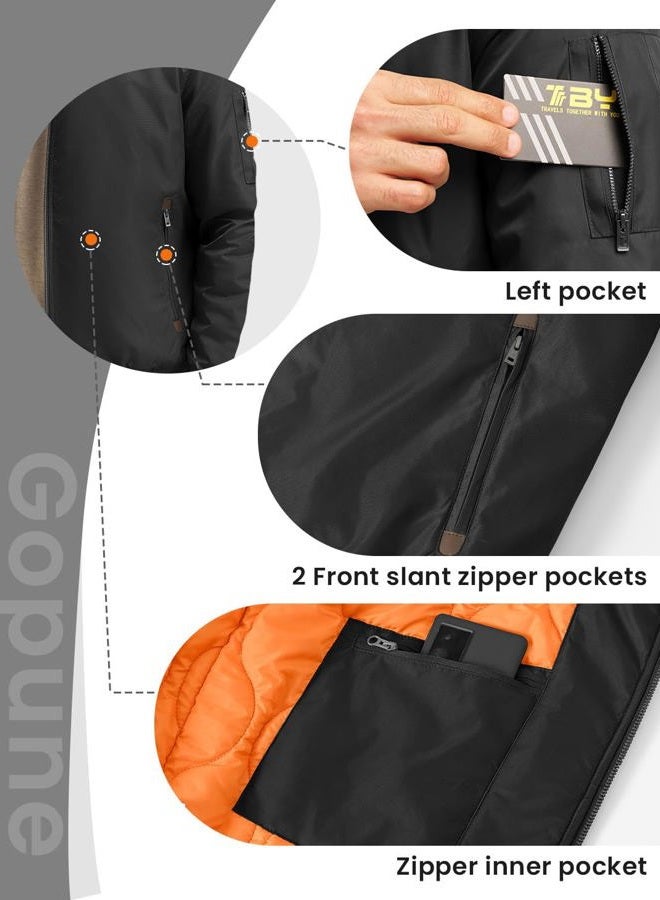 Gopune Men's Bomber Jacket Casual Fall Winter Warm Jacket Full Zip Padded Coats Outwear, Black, L - Image 5