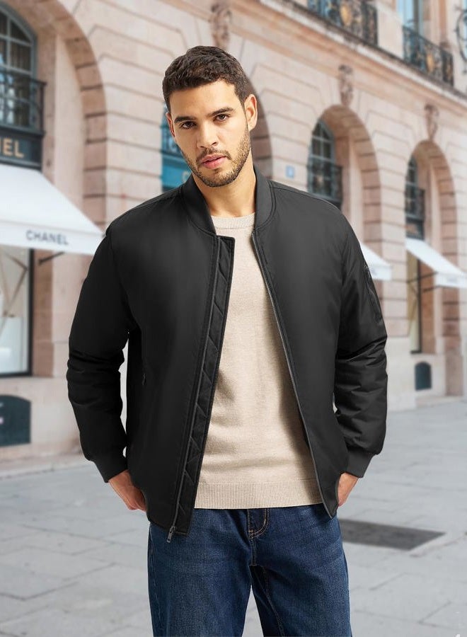 Gopune Men's Bomber Jacket Casual Fall Winter Warm Jacket Full Zip Padded Coats Outwear, Black, L - Image 2
