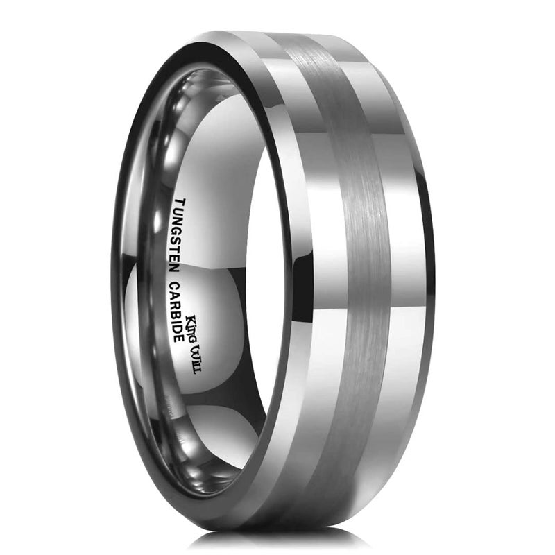 King Will 8mm Silver Tungsten Carbide Ring for Men Wedding Band Matte Brushed Polish Finish - Image 1
