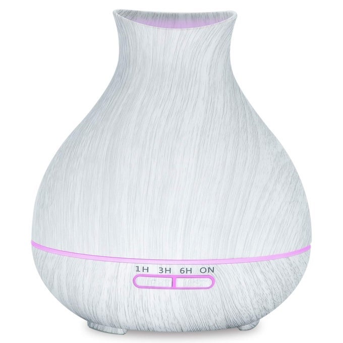 AROMATHERAPY ESSENTIAL OIL DIFFUSER 550ML 12 HOURS WHITE WOOD GRAIN AROMA DIFFUSER WITH TIMER FOR LARGE ROOM HOME BABY BEDROOM WATERLESS AUTO SHUTOFF 7 COLORS LIGHTS CHANGING