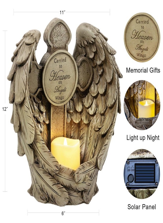 MXwcy Angel Wings Cross Solar Lights Outdoor Garden Memorial Stone，A Touching Memorial Gift & Condolence Gifts Grave Decorations for Cemetery - Image 2