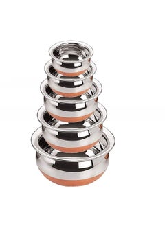 REAVIAN REAVIAN Stainless Steel Copper Bottom Kitchen Serving Cooking Bowl Handi Set 5Pieces Biryani Handi  - Image 1