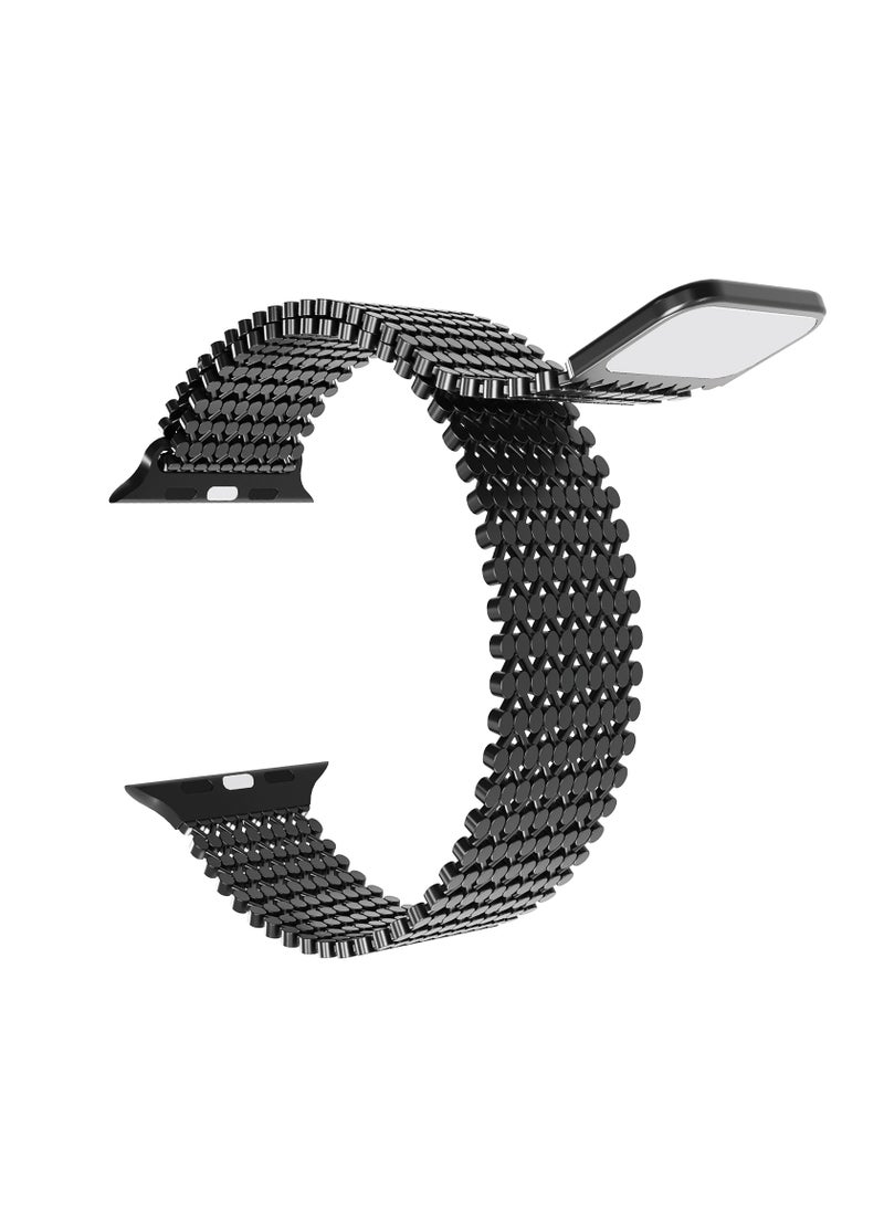 Generic - Magnetic Stainless Steel Band for Apple Watch 49mm 45mm 44mm 42mm, Women and Men Buckle-free Breathable Mesh Replacement Watch Strap for iWatch Ultra 2 Series 9 8 7 SE 6 5 4 3 2 1, Black - Image 1