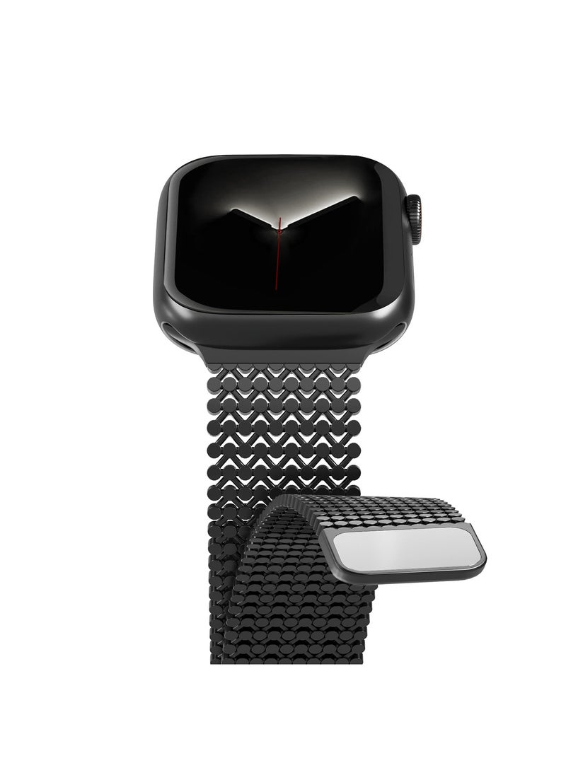 Generic - Magnetic Stainless Steel Band for Apple Watch 49mm 45mm 44mm 42mm, Women and Men Buckle-free Breathable Mesh Replacement Watch Strap for iWatch Ultra 2 Series 9 8 7 SE 6 5 4 3 2 1, Black - Image 1