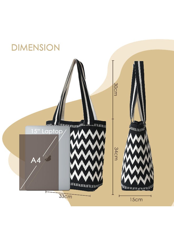 Elegant Woven Tote Bag,Premium Polyester Beach Bag, Purse for Travel, Shopping & Summer, Stylish Fly-Knit Design - Image 3