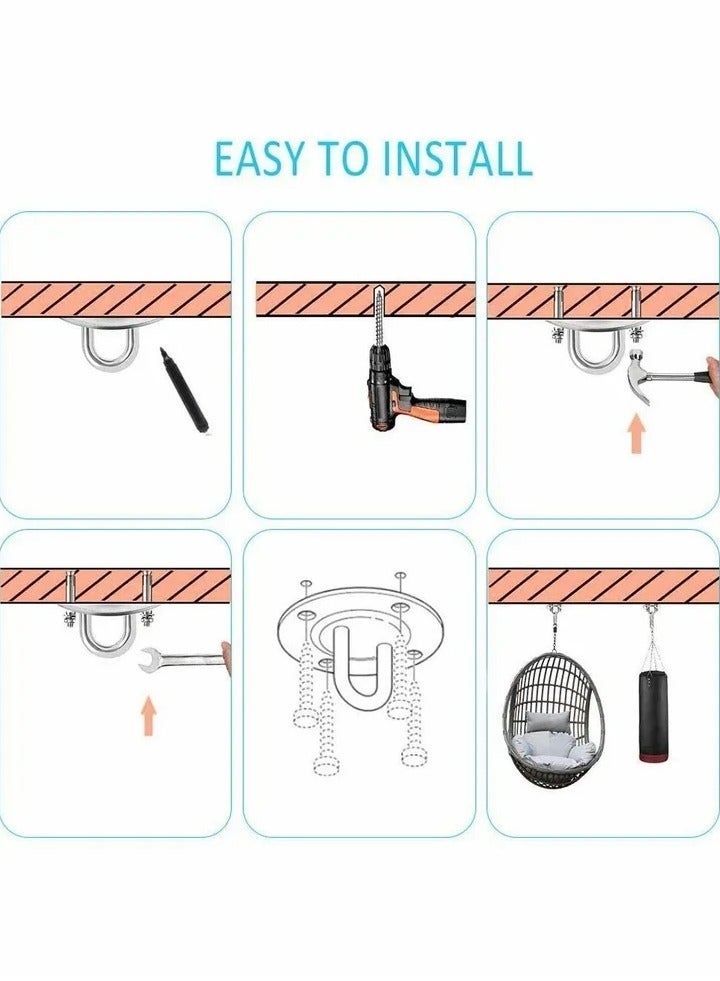 2 Set Ceiling Hook, Hanging Chair Swing Hook Hammock Hooks Kit Stainless Steel Mount Heavy Duty for Porch Yoga Gym  - Image 5