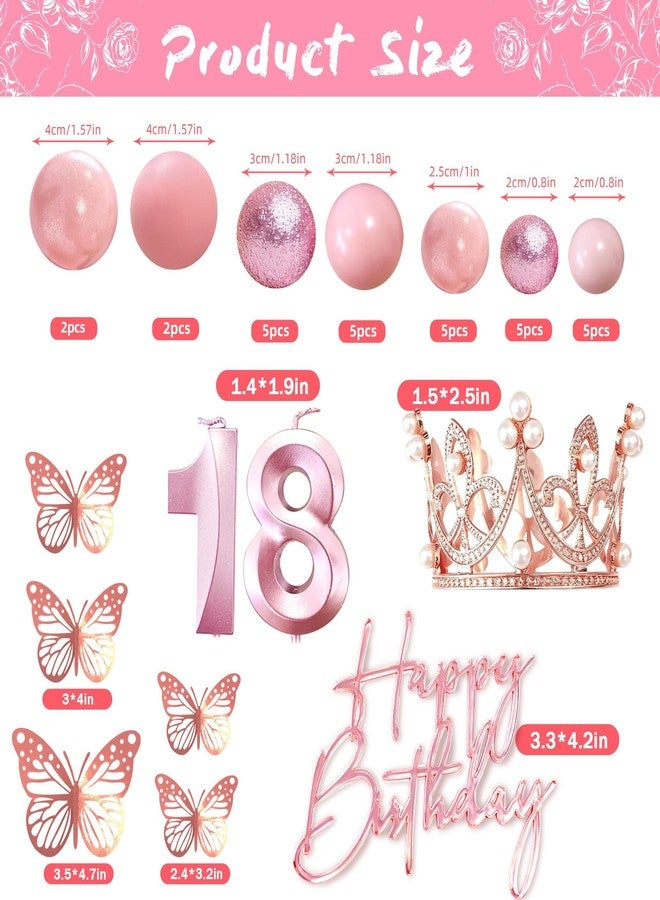 LEFUBABY 18th Birthday Cake Topper Set, Rose Gold Balls Cake Toppers with Happy Birthday Crown Tiara, Numeral 18 Candle and Birthday Candles for 18 Birthday Party Decorations (18th) - Image 2