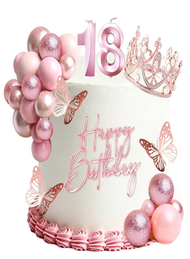 LEFUBABY 18th Birthday Cake Topper Set, Rose Gold Balls Cake Toppers with Happy Birthday Crown Tiara, Numeral 18 Candle and Birthday Candles for 18 Birthday Party Decorations (18th) - Image 1