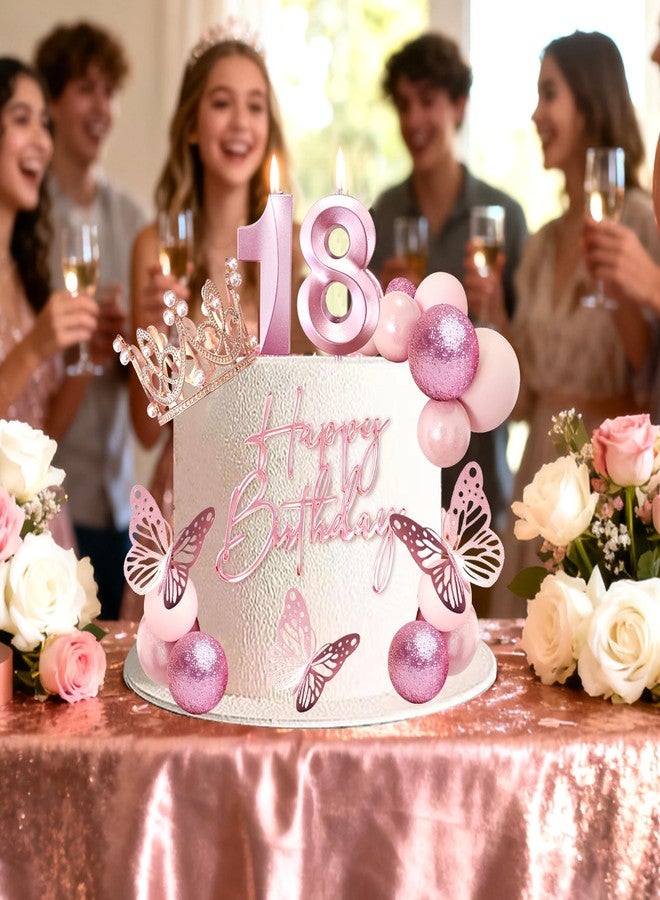 LEFUBABY 18th Birthday Cake Topper Set, Rose Gold Balls Cake Toppers with Happy Birthday Crown Tiara, Numeral 18 Candle and Birthday Candles for 18 Birthday Party Decorations (18th) - Image 4