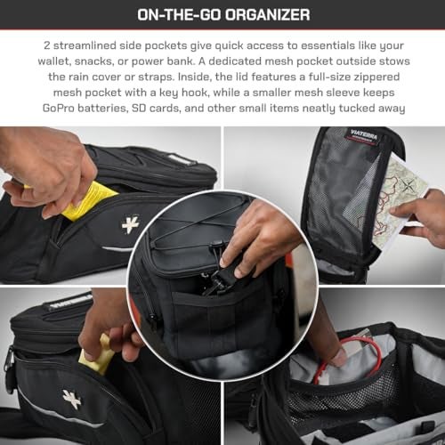 ViaTerra Ace Magnetic Motorcycle Tank Bag 6L – Universal Fit for Metal Tanks, Ideal for Daily Commute, with Free Outer Rain/Dust Cover & EBC Net - Image 5