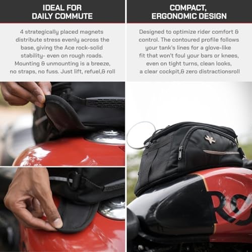 ViaTerra Ace Magnetic Motorcycle Tank Bag 6L – Universal Fit for Metal Tanks, Ideal for Daily Commute, with Free Outer Rain/Dust Cover & EBC Net - Image 4
