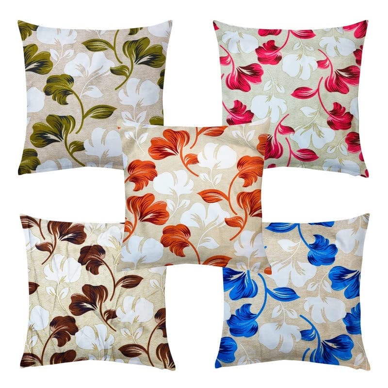 Exporthub Basic 5 Piece Polyester Multi Floral Cushion Covers - (16 X 16 INCHES) - Image 1