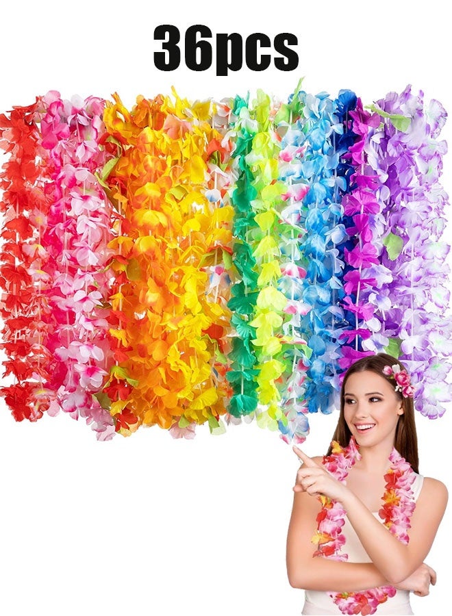 إيليلي تشكيلة من 36 قطعة من أكاليل الزهور الهاوايية، أكاليل زهور هاواي بالجملة، قلادة من الزهور الحريرية، قلادة زهور بالجملة لحفلات الشاطئ، هدايا لحفلات الزفاف وأعياد الميلاد - Image 1