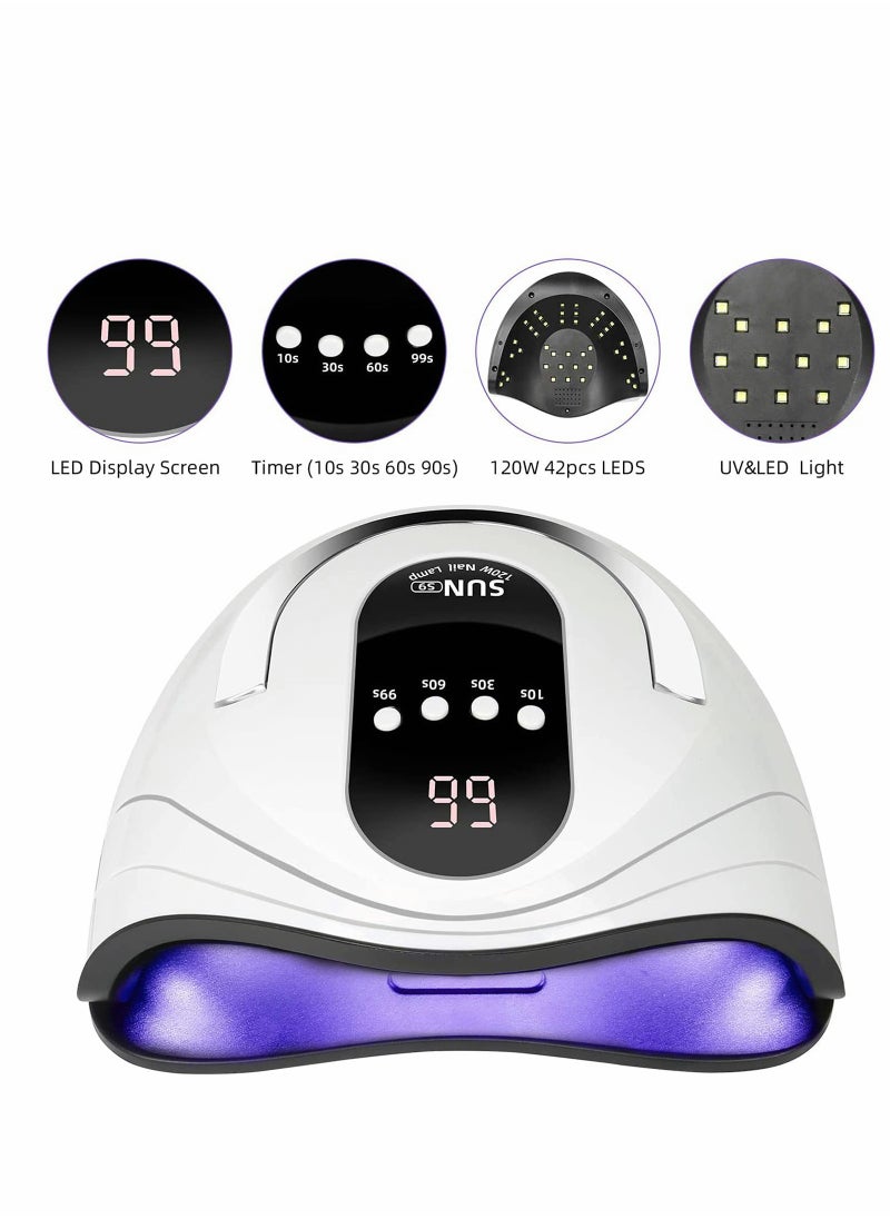 Excefore - 120W Gel Nail Lamp LED UV Nail Dryer, for Gel Polish Curing with 4 Time Setting, Faster Portable Nail Curing Machine for Hands and Feet of All Gel Polish, Auto Sensor Lamp for Home and Salon - Image 1