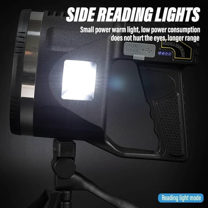MAPPLE CREATION 90000 Lumens Spotlight Rechargeable Spotlight Flashlight with Tripod 6 Modes and 3 Colors Filter Super Bright Led Spot Lights Outdoor Handheld Solar Searchlight for Hunting Marine Camping  - Image 2