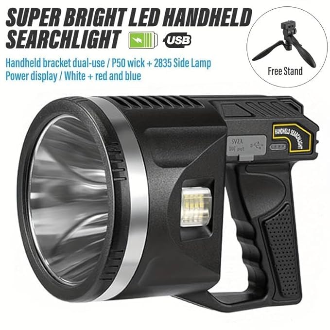 MAPPLE CREATION 90000 Lumens Spotlight Rechargeable Spotlight Flashlight with Tripod 6 Modes and 3 Colors Filter Super Bright Led Spot Lights Outdoor Handheld Solar Searchlight for Hunting Marine Camping  - Image 3