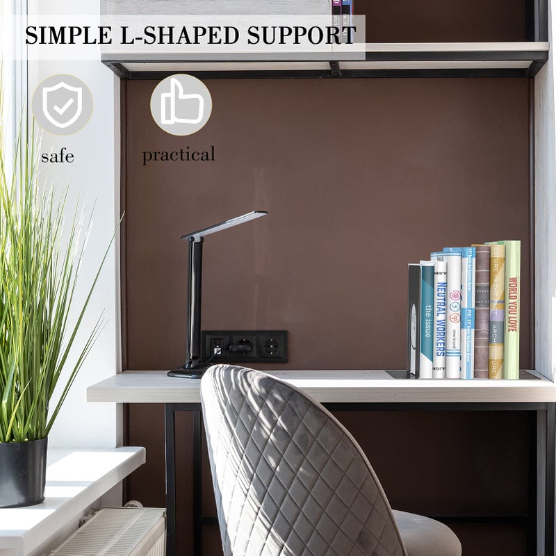 Optomni Bookends  Book End Supports Heavy Duty Metal Bookend Support  Book Ends Supports For Shelves Decor Home Office School (2 Pairs/4 Pieces  Black) - Image 4