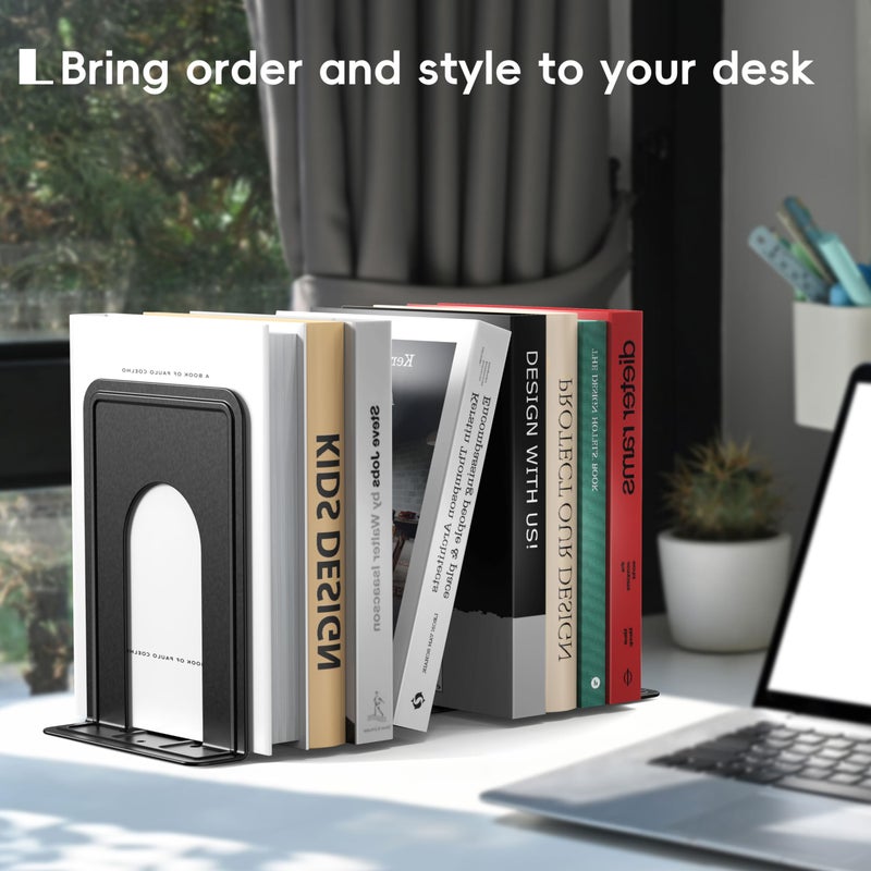 Optomni Bookends  Book End Supports Heavy Duty Metal Bookend Support  Book Ends Supports For Shelves Decor Home Office School (2 Pairs/4 Pieces  Black) - Image 3