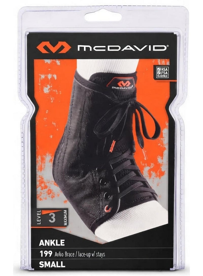 McDavid 199 Level 3 Maximum Small Ankle Brace/Lace Up W/Stays Black 20.3-21.6Cm