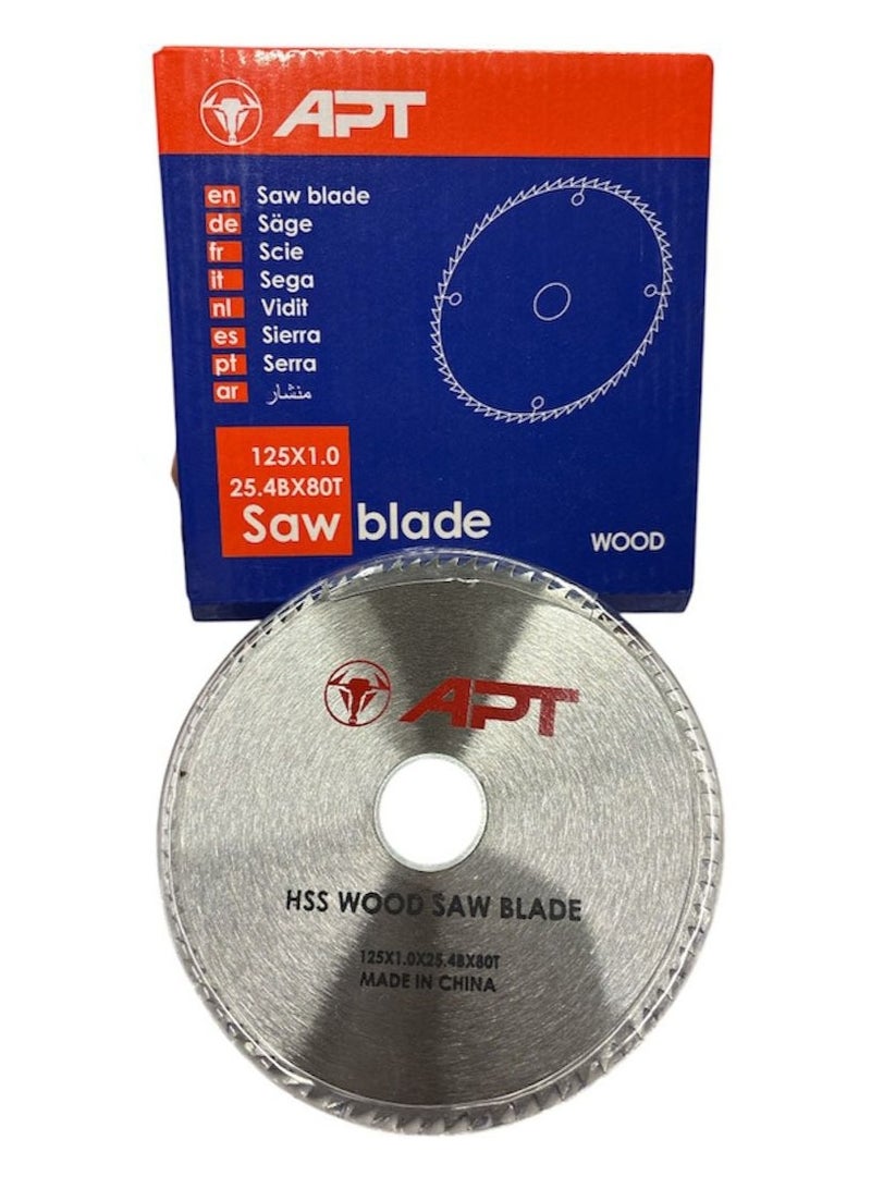 ايه بي تي شفرة منشار خشب APT HSS مقاس 125 مم × 1.0 مم × 25.4 مم - 80T، لقطع الخشب
