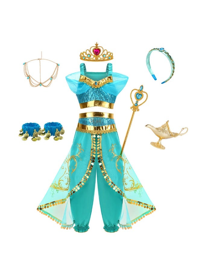 NIBEMINENT Princess Jasmine Classic puffed-sleeve Princess Christmas Aladdin Magic Lamp Dress - Image 1