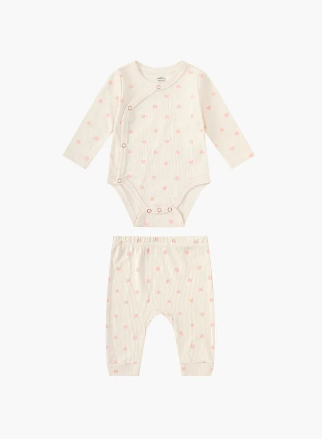 Luna & Lily Baby Heart Trail Bodysuit and Ribbed Pants Set