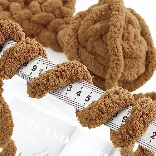 HOMBYS Coffee Chunky Chenille Yarn for Crocheting, Bulky Thick Fluffy Yarn for Knitting,Super Bulky Chunky Yarn for Hand Knitting Blanket, Soft Plush Yarn, 8 Jumbo Pack (27 yds,8 oz Each Skein) - Image 4