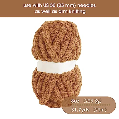 HOMBYS Coffee Chunky Chenille Yarn for Crocheting, Bulky Thick Fluffy Yarn for Knitting,Super Bulky Chunky Yarn for Hand Knitting Blanket, Soft Plush Yarn, 8 Jumbo Pack (27 yds,8 oz Each Skein) - Image 2