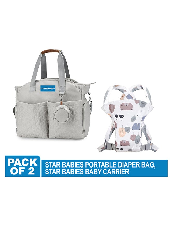 STAR BABiES Combo Pack of 2 Diaper Portable Bag With Pacifier Bag Large Capacity With Baby Carrier Printed - Image 2