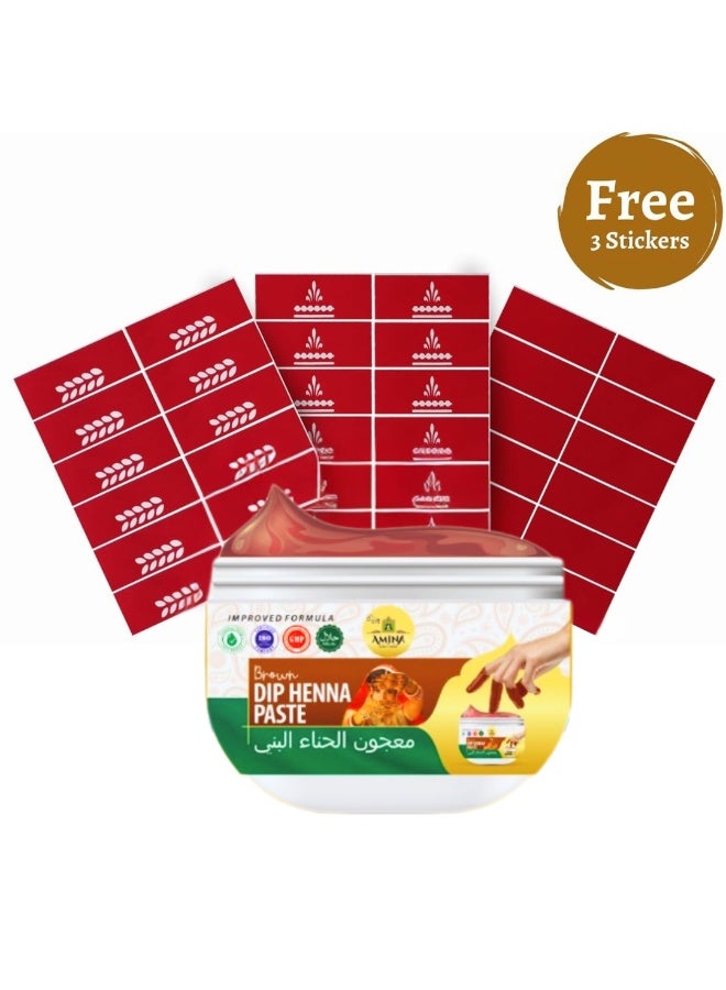 Amina Dip Henna Instant Brown Colour Mehendi Paste | For Finger Tips With 3 Types Henna Tattoo Stickers - Image 2