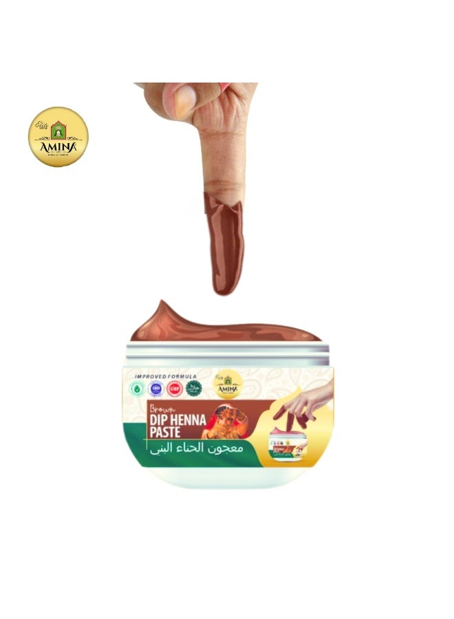 Amina Dip Henna Instant Brown Colour Mehendi Paste | For Finger Tips With 3 Types Henna Tattoo Stickers - Image 1