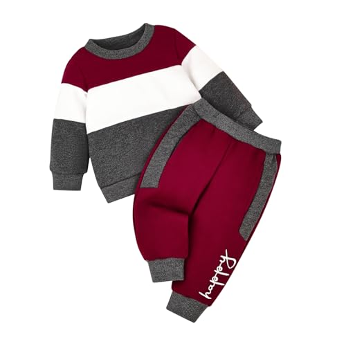 FOCICI Baby Boy Clothes Infant Fall Long Sleeve Outfits Winter Clothing Sweatshirt Pants 2pcs Set Dark Red 12-18 Months - Image 1