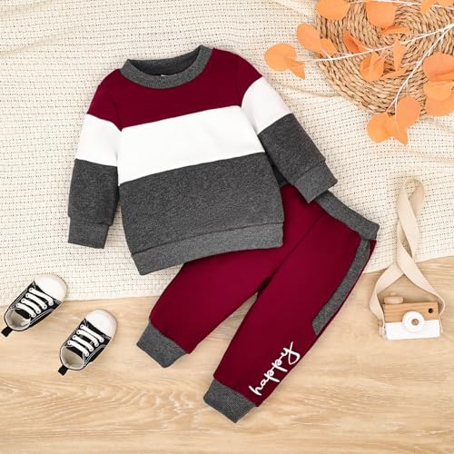 FOCICI Baby Boy Clothes Infant Fall Long Sleeve Outfits Winter Clothing Sweatshirt Pants 2pcs Set Dark Red 12-18 Months - Image 2
