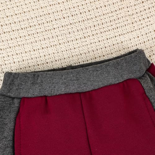FOCICI Baby Boy Clothes Infant Fall Long Sleeve Outfits Winter Clothing Sweatshirt Pants 2pcs Set Dark Red 12-18 Months - Image 5